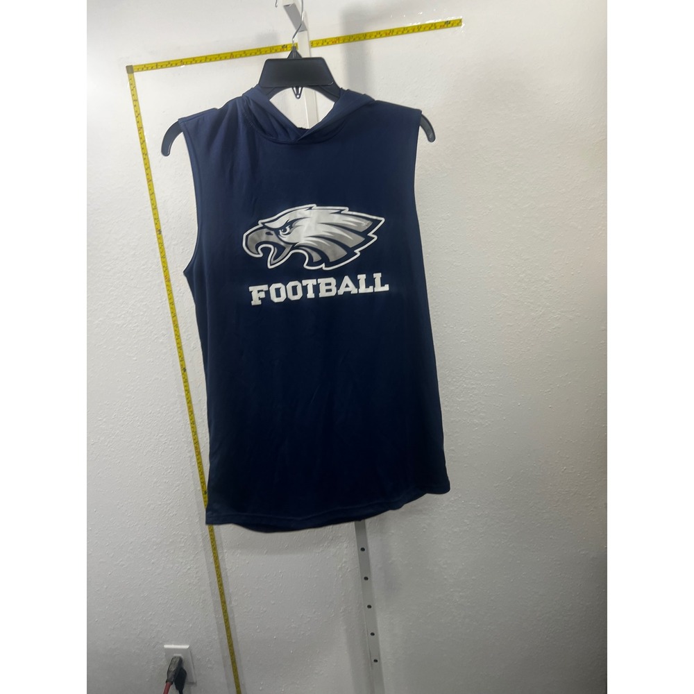 A4 Mens Navy Blue Football Eagle Graphic Sleeveless Hoodie Training Shirt Size M